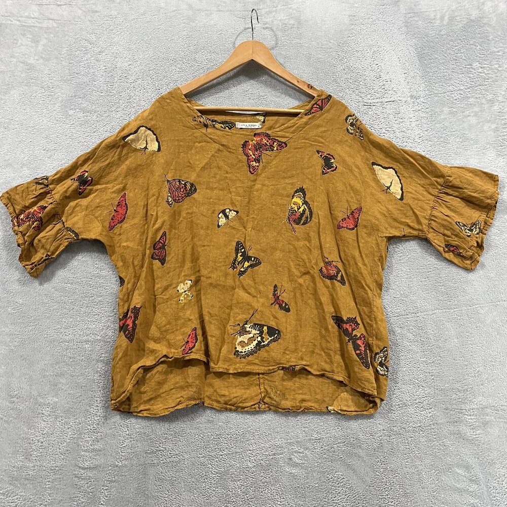 Viola‎ Borghi Linen Butterfly Top Womens Large Butterfly Italy Boho